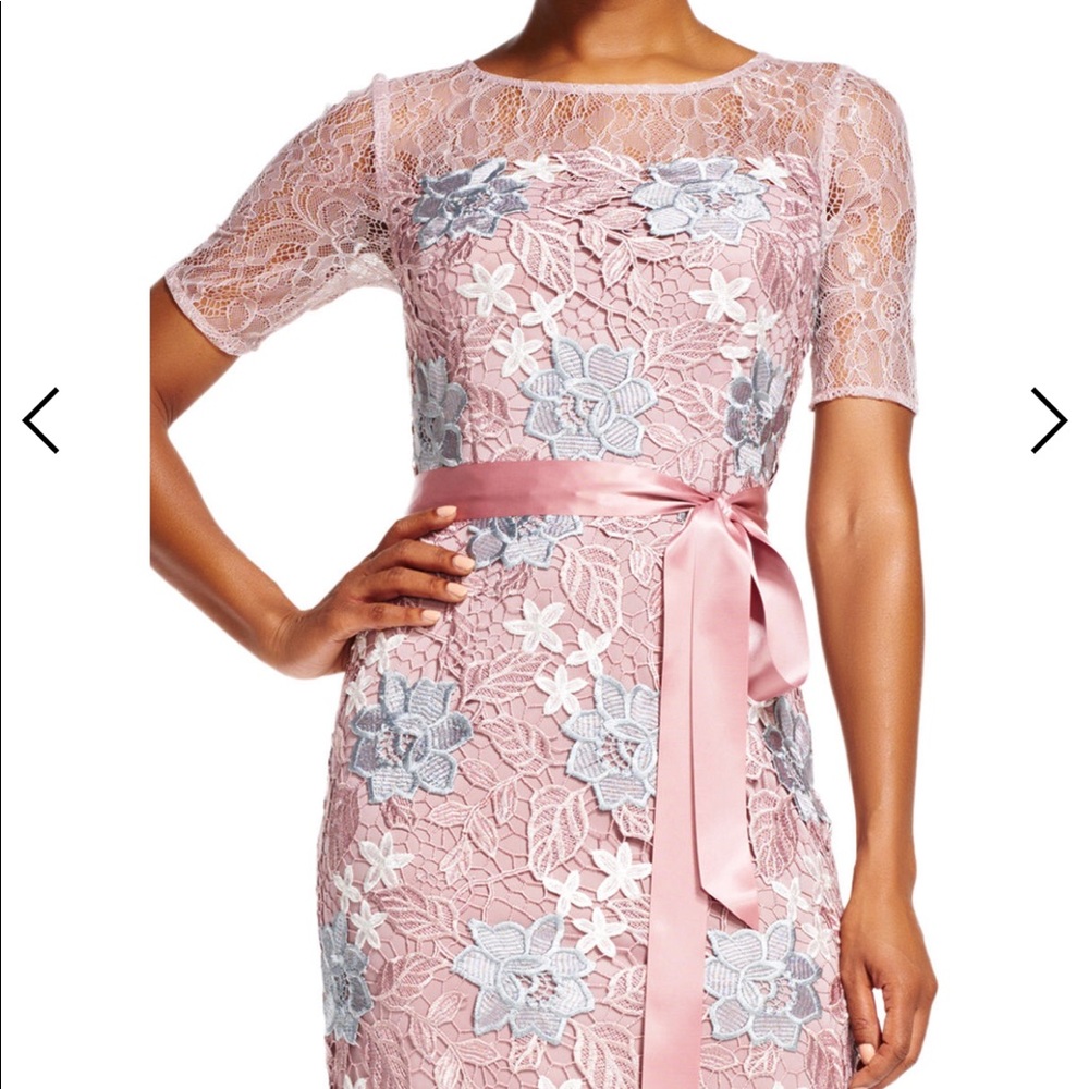Adrianna Papell floral lace gown size 0 with sash